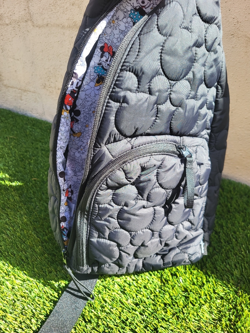 Vera Bradley Disney Black Quilted Sling Backpack with Mickey Mouse Interior. - Picture 2 of 16